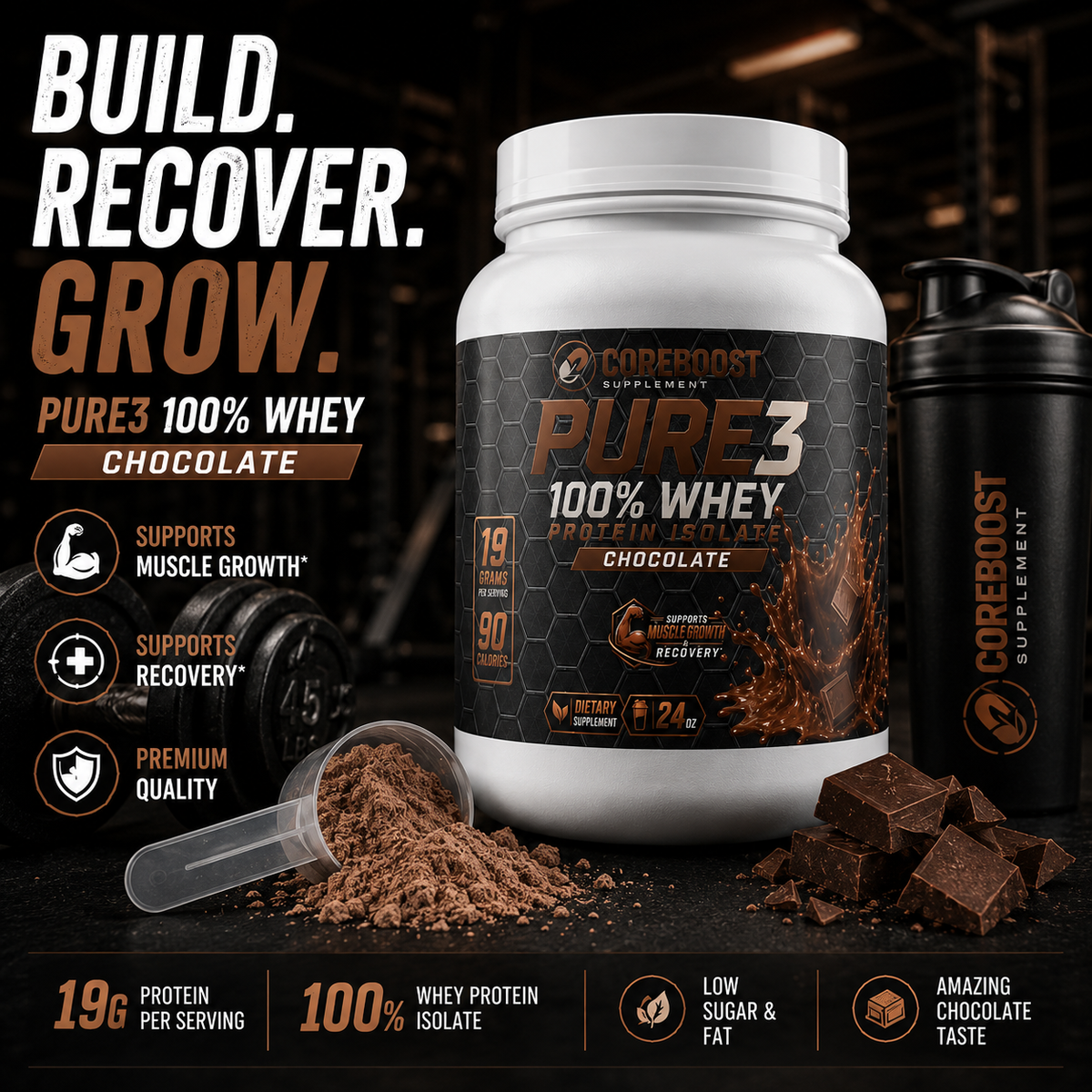 Pure3 100% Whey Protein Isolate (Chocolate)