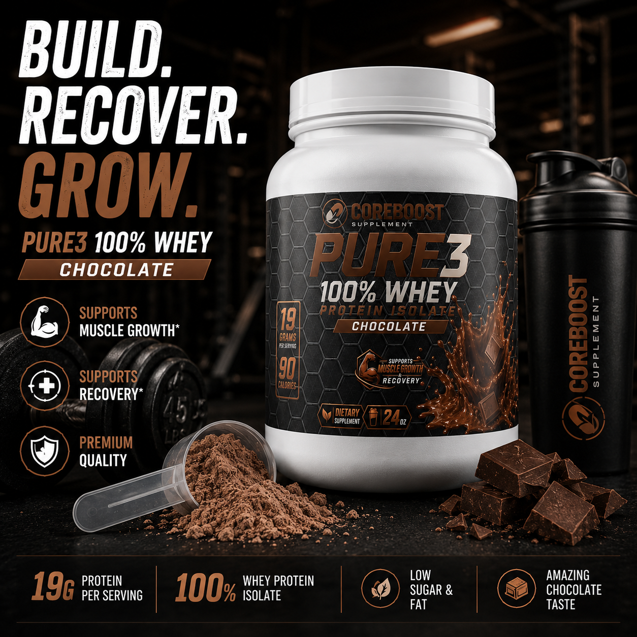 Pure3 100% Whey Protein Isolate (Chocolate)