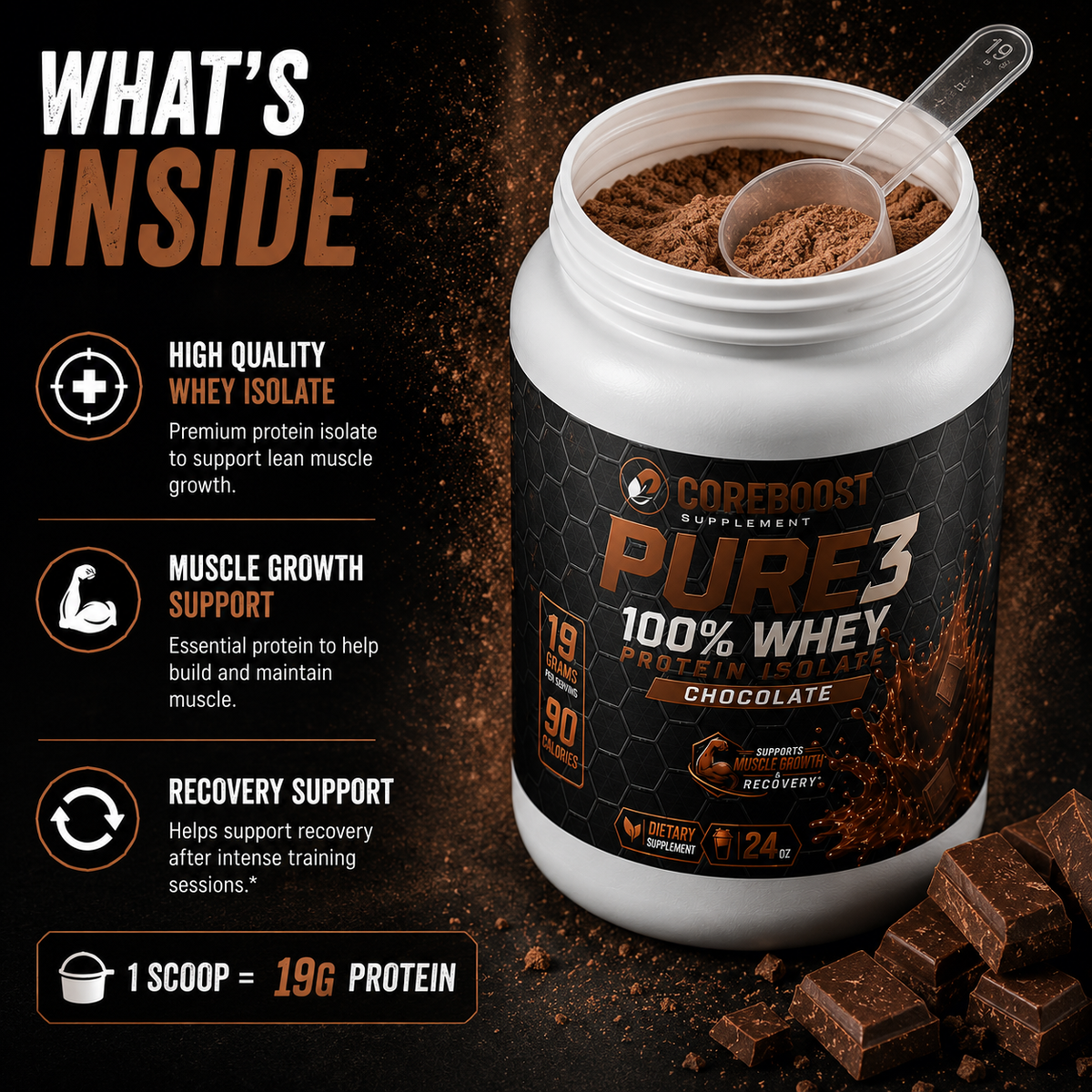 Pure3 100% Whey Protein Isolate (Chocolate)