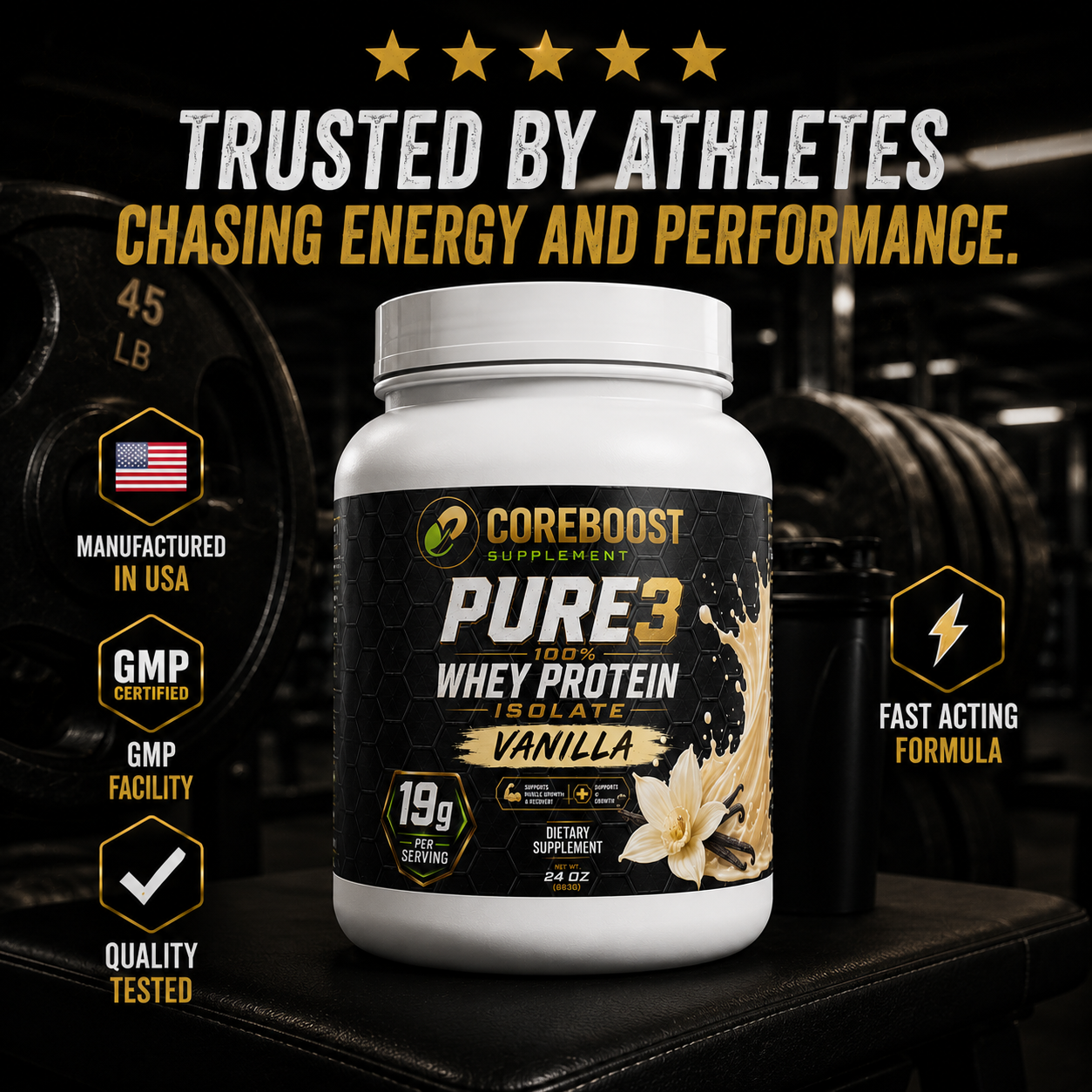 Pure3 100% Whey Protein Isolate (Vanilla)